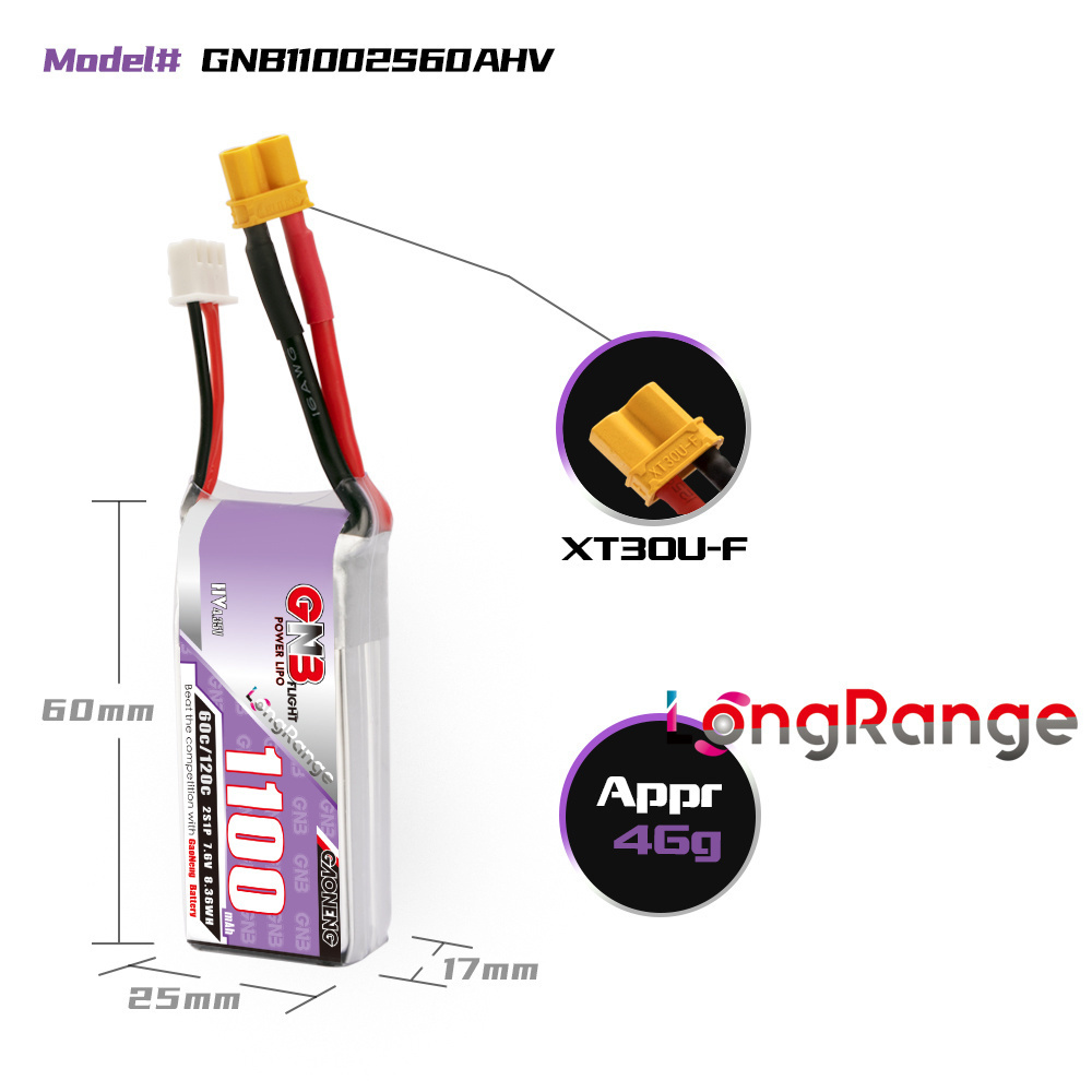 GNB 1100mAh 2S 3S 4S 6S 60C/12 - Drone Battery Connector 评论和价格