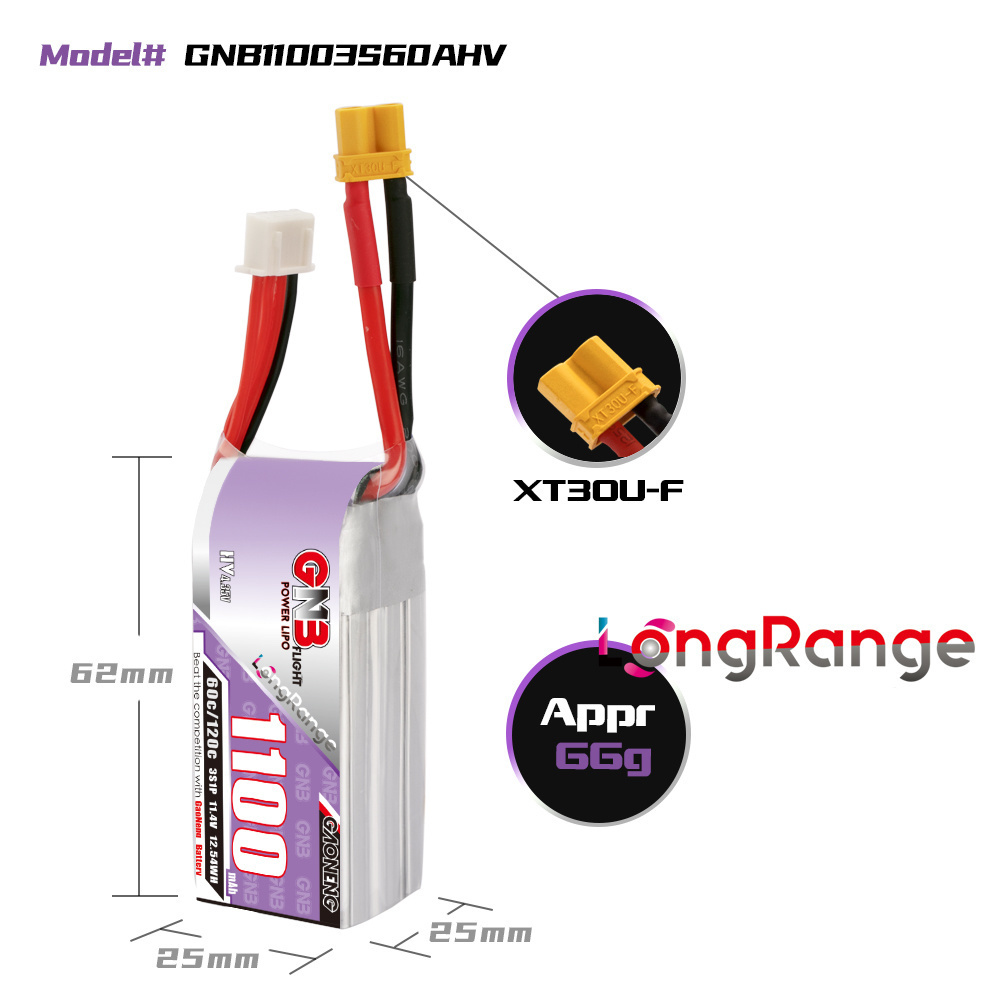 GNB 1100mAh 2S 3S 4S 6S 60C/12 - Drone Battery Connector 评论和价格