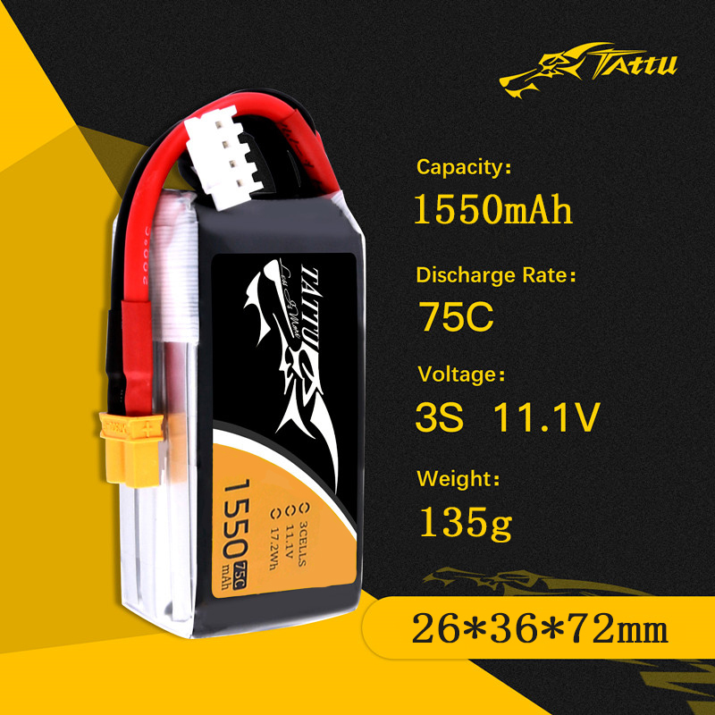 TATTU 3S 11.1V 1550mAh 75C LiP - Drone Battery 3S 评论和价格